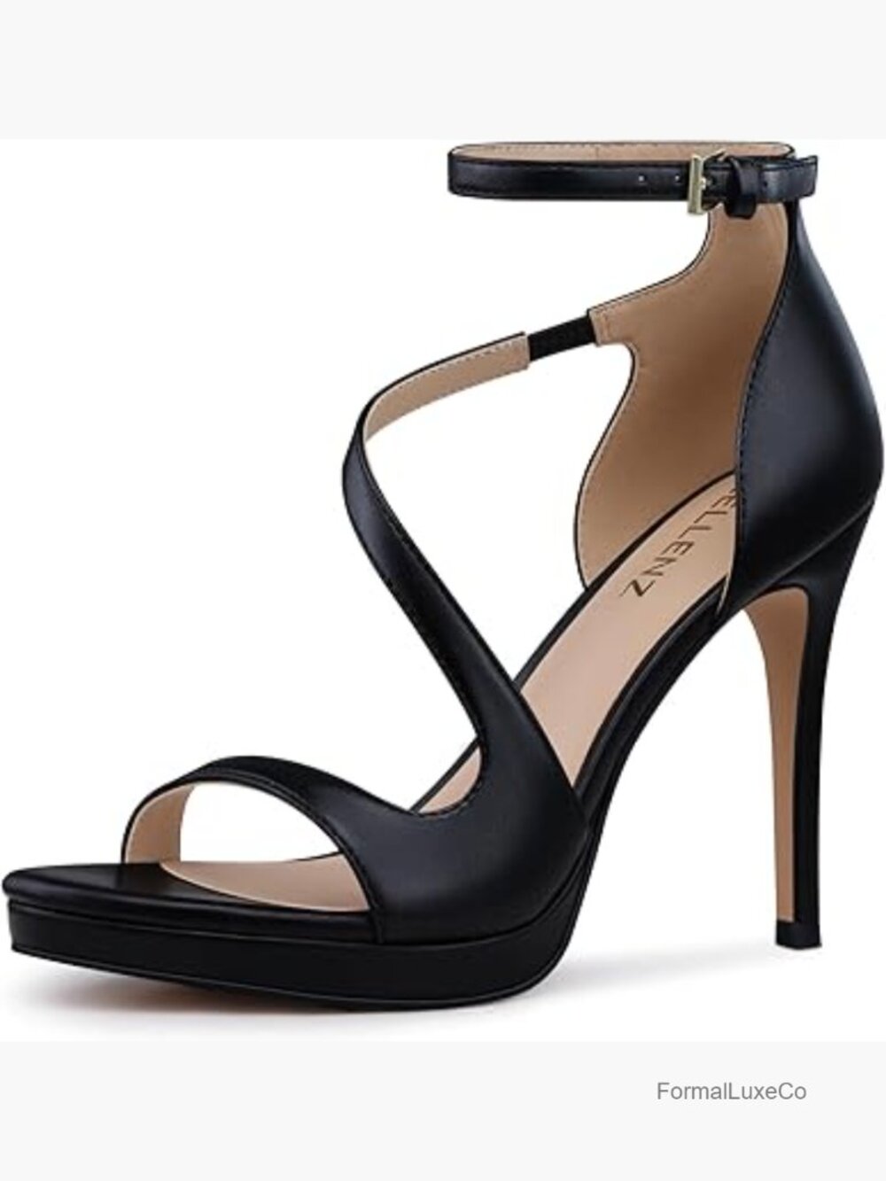 Stiletto High Heels Peep Toe Platform Sandals Strappy Ankle Strap 4.3 Inch Heel